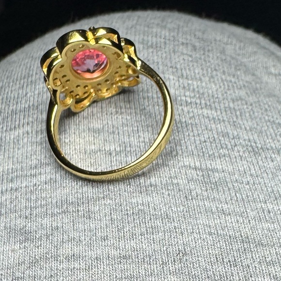 Pink Topaz White Sapphire 14k Gold Over Sterling Silver Ring 2.90 Carat Size 7 - Picture 6 of 10